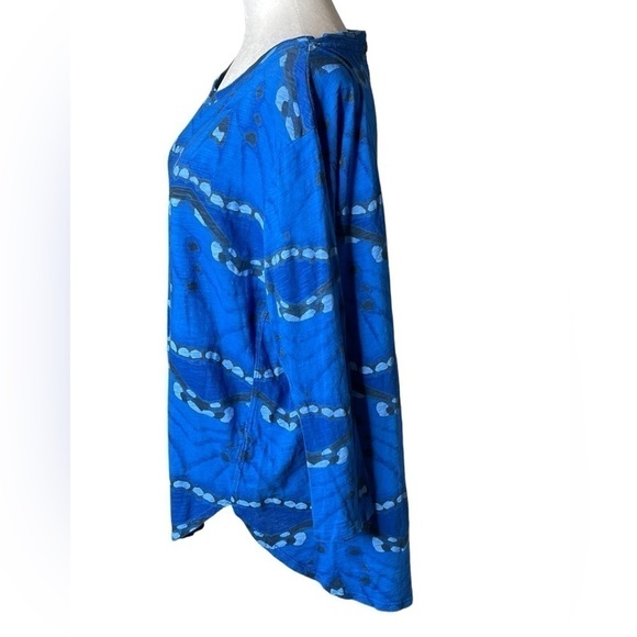 FRESH PRODUCE XL Blue Abstract Wave Top Shirt Navy Blue Cotton Jersey - Picture 3 of 8